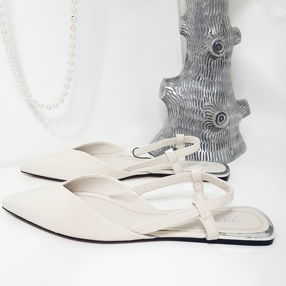 🔖Zara💋Ivory V-Cut Front Slingback Pointed Ballet Flat - Picture 5 of 8